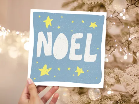 Noel Christmas Card – Blue and Yellow - View 3