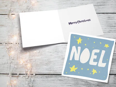 Noel Christmas Card – Blue and Yellow - View 2