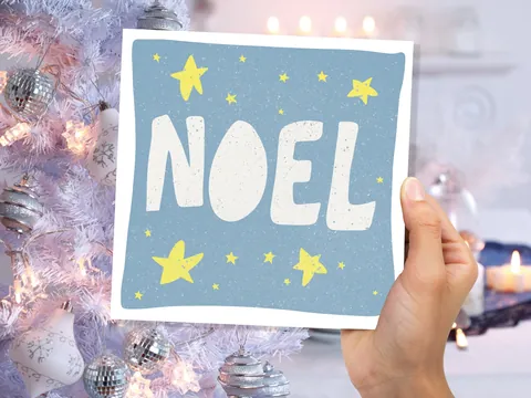 Noel Christmas Card – Blue and Yellow