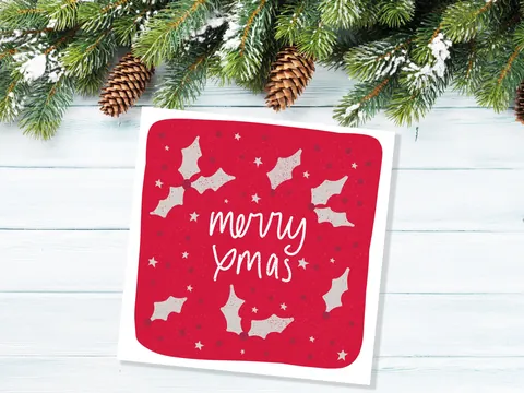 Holly Christmas Card – Red and Grey - View 4