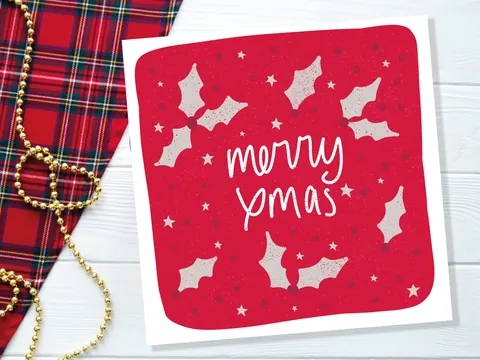 Holly Christmas Card – Red and Grey - View 6
