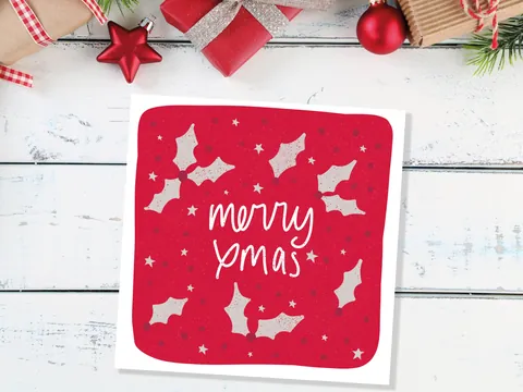 Holly Christmas Card – Red and Grey - View 8