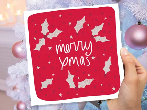 Holly Christmas Card – Red and Grey - View 7
