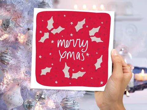Holly Christmas Card – Red and Grey - View 5