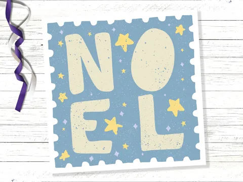 Noel Christmas Card – Blue Stamp Design - View 6