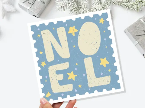 Noel Christmas Card – Blue Stamp Design - View 9