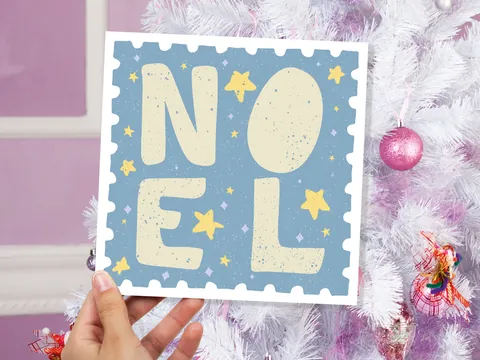 Noel Christmas Card – Blue Stamp Design - View 4