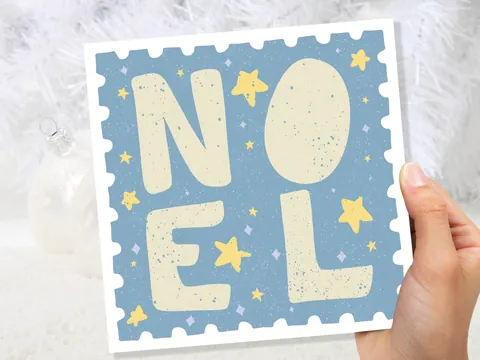 Noel Christmas Card – Blue Stamp Design - View 8