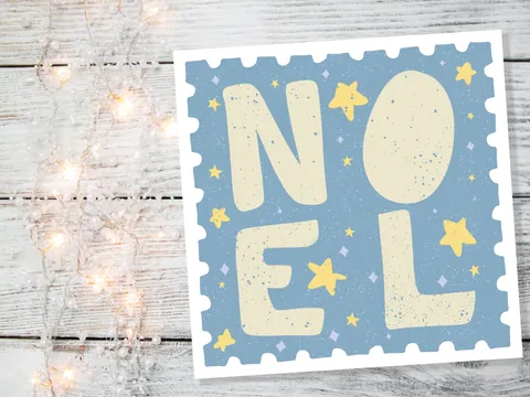 Noel Christmas Card – Blue Stamp Design