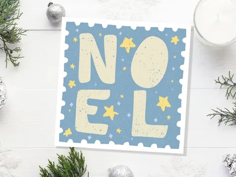 Noel Christmas Card – Blue Stamp Design - View 7
