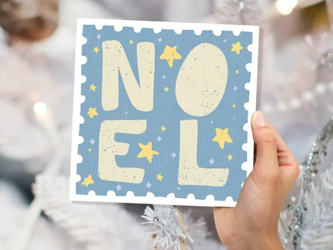 Noel Christmas Card – Blue Stamp Design - View 5