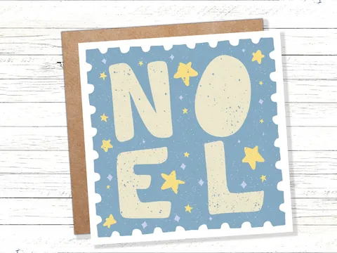 Noel Christmas Card – Blue Stamp Design - View 3