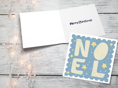 Noel Christmas Card – Blue Stamp Design - View 2