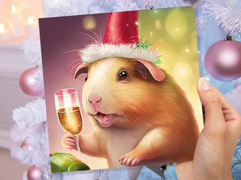 Guinea Pig Christmas Card – Champagne - View 5