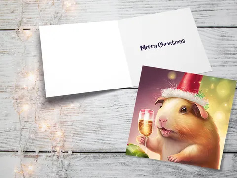 Guinea Pig Christmas Card – Champagne - View 2