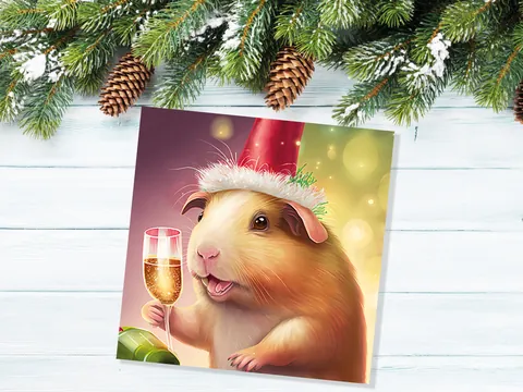 Guinea Pig Christmas Card – Champagne - View 7
