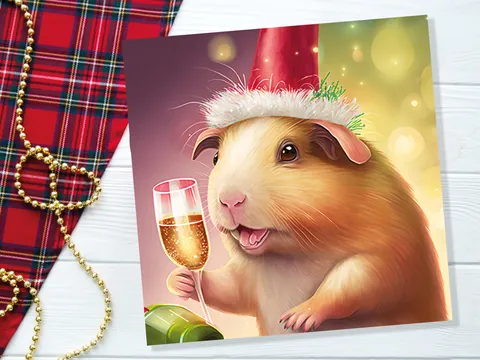 Guinea Pig Christmas Card – Champagne - View 8