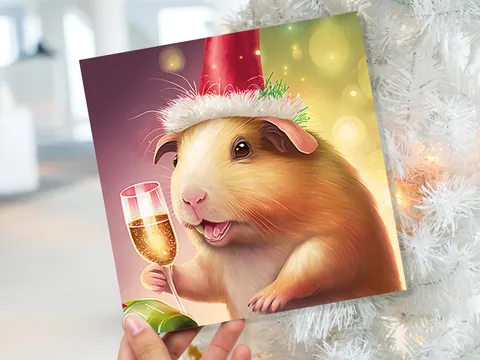 Guinea Pig Christmas Card – Champagne - View 3