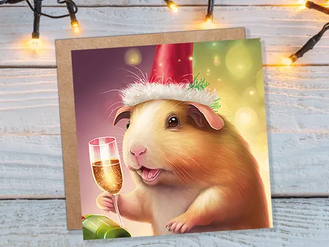 Guinea Pig Christmas Card – Champagne