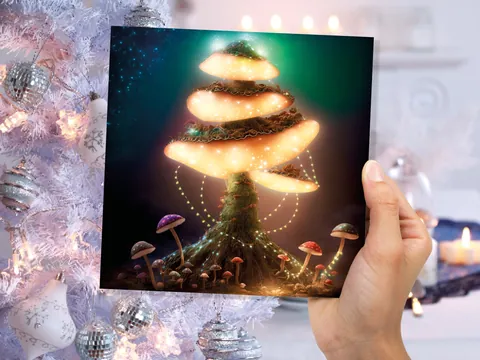 Glowing Teal Mushroom Greeting Card - View 7