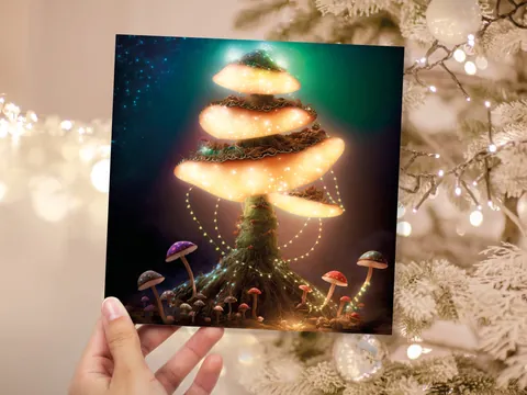 Glowing Teal Mushroom Greeting Card - View 8