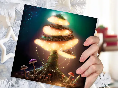 Glowing Teal Mushroom Greeting Card - View 4