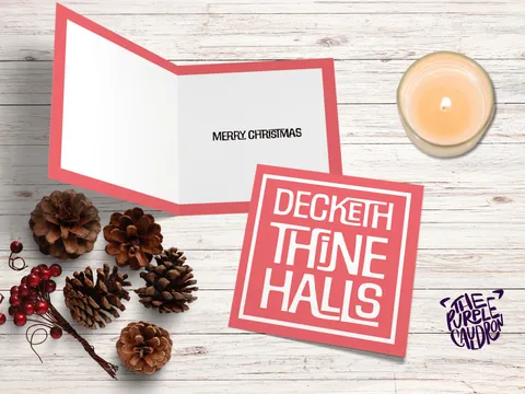 Christmas Card Quotes Funny "Decketh Thine Halls" Medieval Old English Speak Red or Green Greetings Card Friends Messages New for Xmas 2026 - View 6