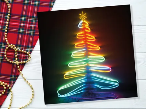 Neon Christmas Card Glowing Tree Lights Tube Lighting Y2K 80s Bright Colours Colourful Colours Unique Fun Cards For Family Friends Xmas 2026 - View 7
