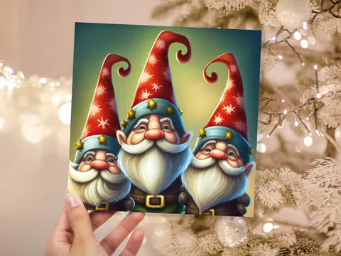 Christmas Gnomes Cards Cute Little Friendly Dwarves Red Festive Hats and White Beards Magical Gnome Elf Cards For Family Friends Xmas 2026 - View 2