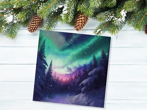 Northern Lights Christmas Card – Pink Forest - View 5