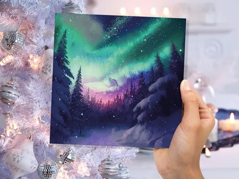 Northern Lights Christmas Card – Pink Forest - View 4