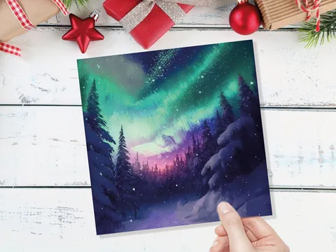 Northern Lights Christmas Card – Pink Forest - View 9