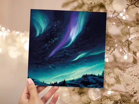 Northern Lights Christmas Card – Teal Sky - View 2