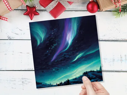 Northern Lights Christmas Card – Teal Sky - View 8