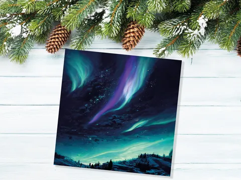 Northern Lights Christmas Card – Teal Sky - View 4