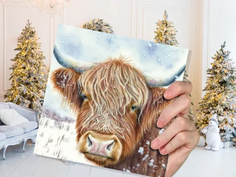 Highland Cow Winter Card – Close-Up - View 6