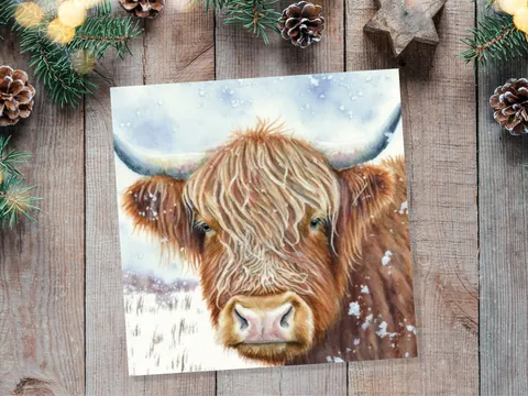 Highland Cow Winter Card – Close-Up - View 2