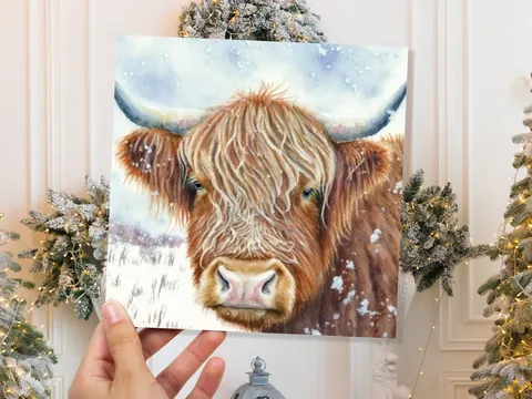 Highland Cow Winter Card – Close-Up - View 4