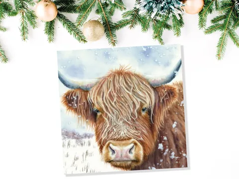 Highland Cow Winter Card – Close-Up - View 7