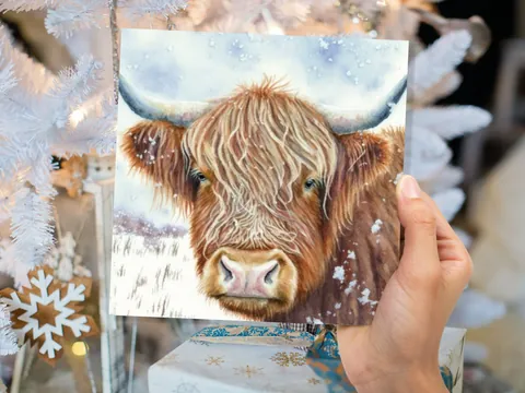 Highland Cow Winter Card – Close-Up - View 5
