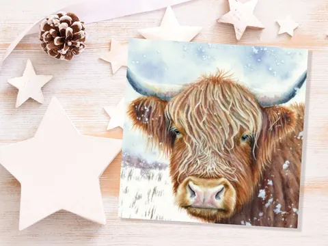 Highland Cow Winter Card – Close-Up - View 8