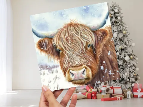 Highland Cow Winter Card – Close-Up - View 9