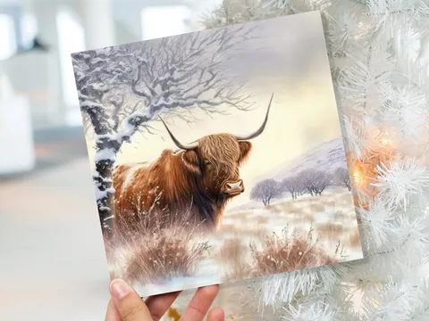 Highland Cow Winter Card – Snowy Tree - View 9