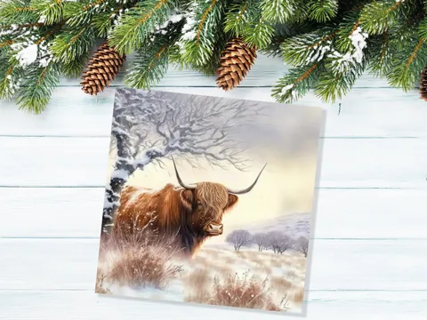 Highland Cow Winter Card – Snowy Tree - View 5