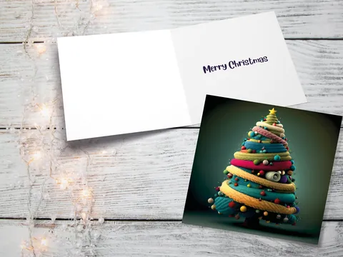 Woollen Christmas Tree Card – Gold Ribbon - View 10