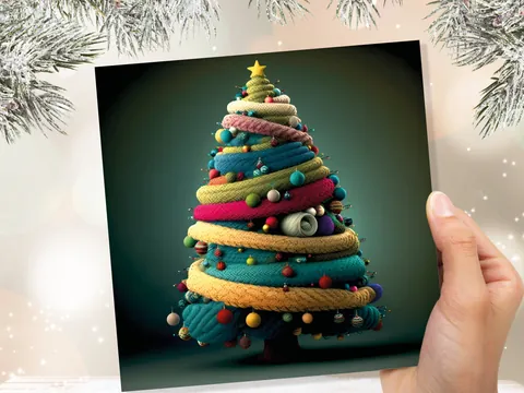 Woollen Christmas Tree Card – Gold Ribbon - View 7