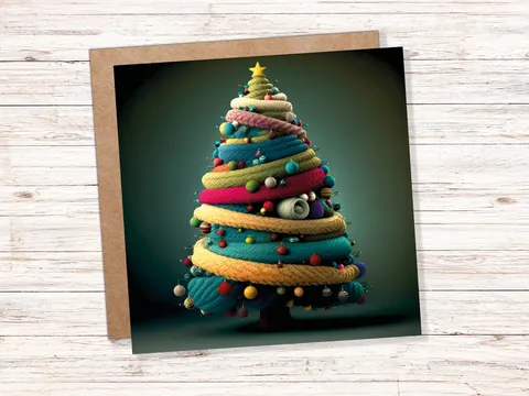 Woollen Christmas Tree Card – Gold Ribbon