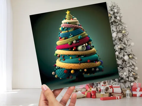 Woollen Christmas Tree Card – Gold Ribbon - View 9