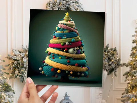 Woollen Christmas Tree Card – Gold Ribbon - View 2