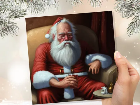 Drunk Santa Card – Passed Out with Beer